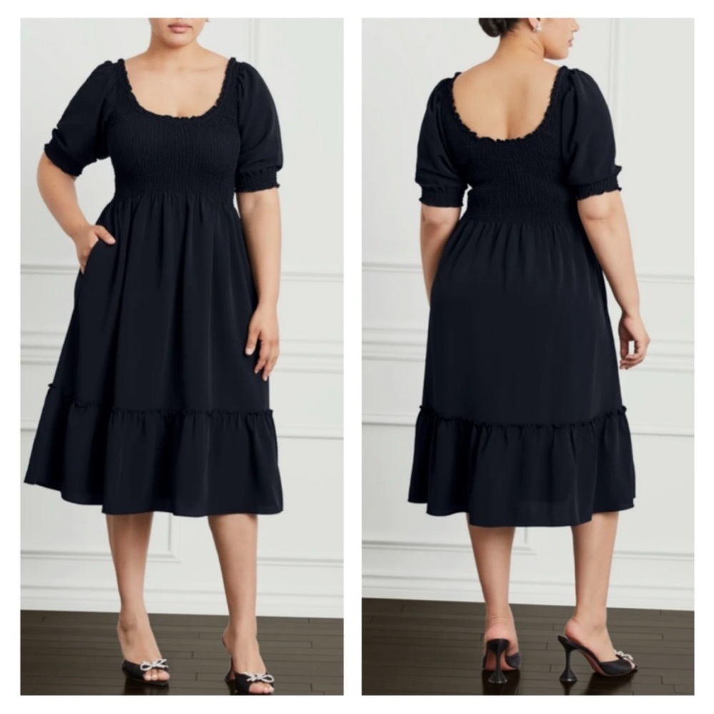 Hill House Black Crepe Cotton Smocked The Louisa Nap Midi Dress Size XXL Chic